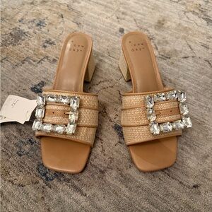 A New Day Tan Mules with Crystal Accents